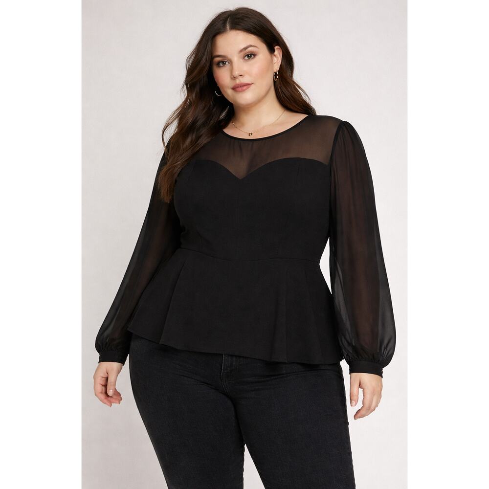 Torrid Black Sheer Peplum Top 2 XXL Whimsigoth Romantic Gothic Classic
